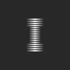 Striped letter I logo initial monogram with 3d effect, silver gradient from metallic effect thin horizontal parallel lines, creative idea of the mark.