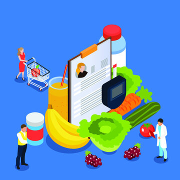 Diabetes healthy lifestyle isometric 3d vector illustration concept for banner, website, illustration, landing page, flyer, etc.