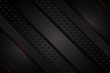 abstract metal carbon texture modern and edge lines red black on steel mesh. design futuristic technology background. vector illustration