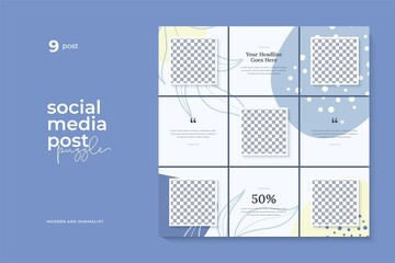 instagram puzzle template, abstract element instagram post design, pastel background, instagram puzzle feed pack template.