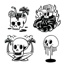 Skull and Summer beach grunge illustration for apparel, sticker and shirt