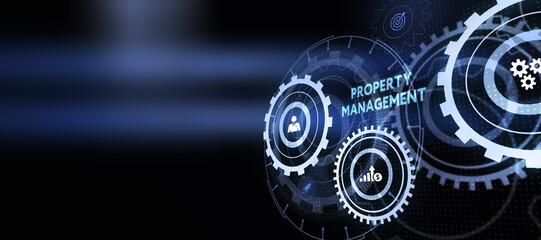 Fototapeta premium PROPERTY MANAGEMENT inscription, new business concept Business, Technology, Internet and network concept. 3d illustration