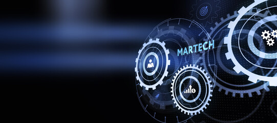 Fototapeta premium Martech marketing technology concept on virtual screen interface. Business, Technology, Internet and network concept.