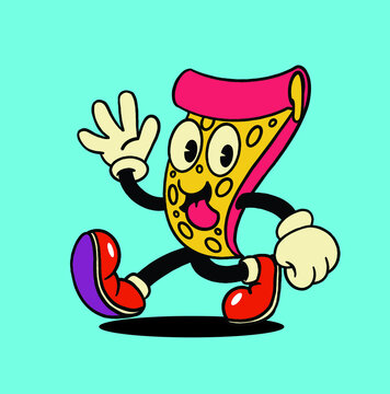 Pizza Cute Vintage Mascot Illustration