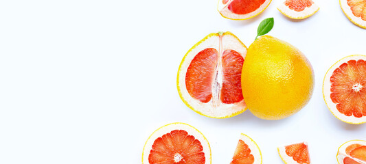 High vitamin C. Juicy grapefruit on white.