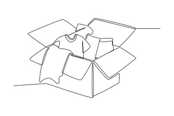 Single one line drawing Clothing donation box. World charity day concept. Continuous line draw design graphic vector illustration.