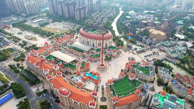 Aerial photos of the scenery of the Chinese Dinosaur Park in Changzhou, Jiangsu Province, China
