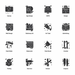 Art & Designing, drawing and web, and graphic design icons set. Glyph vector illustration.