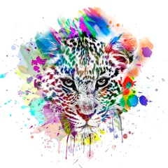 Gordijnen leopard head with creative abstract elements on colorful background © reznik_val