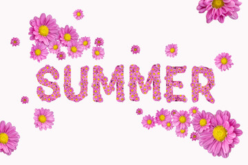 SUMMER word with pink flowers