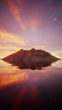  Rocky Island In Calm Water at Sunset Vertical Looping Background