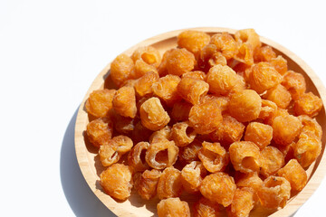Dried longan on white background.
