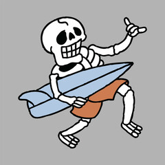 Funny skull surfing graphic illustration vector art t-shirt design