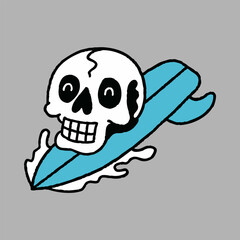 Skull and surfboard graphic illustration vector art t-shirt design