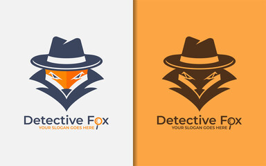 Detective Fox Logo Design Illustration. Stylish Fox Head with Detective Suit Style Concept.