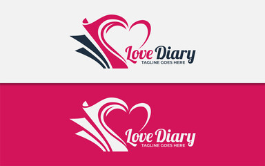 Love Diary Logo Design Illustration. Diary Book that Forms the Shape of Love Symbol Concept.
