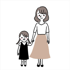 手を繋いでいるママと娘