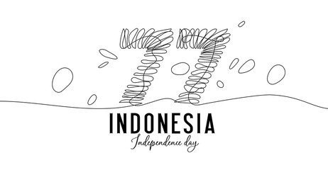 77 Years Independence Day of Indonesia continuous one line art drawing. simple and elegant indonesia independence day logo