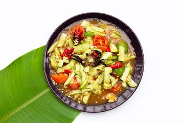 Spicy cucumber salad in plate