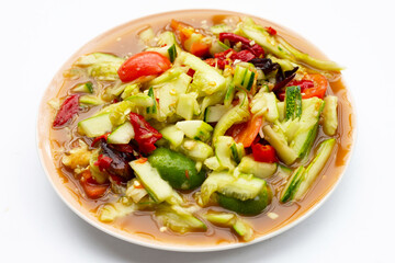 Spicy cucumber salad in plate