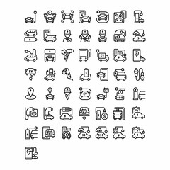 Set of 50 Electric car vehicle Outline Icon, Logo, and illustration