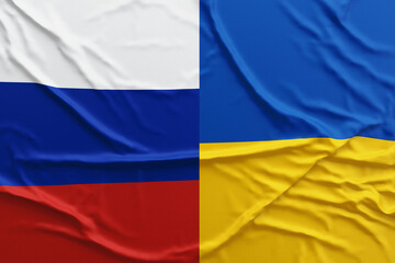 Russia vs Ukraine, War crisis , Political conflict. Rippled country flag illustration background
