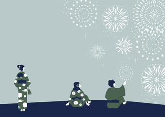 花火を見上げる人達