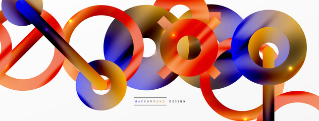 Minimal geometric abstract background. Shiny and glossy circle, line and round shapes design. Trendy techno business template for wallpaper, banner, background or landing