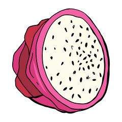 Red Dragon fruit, pitahaya. White background, isolate.Vector illustration. Hand drawn style.	
