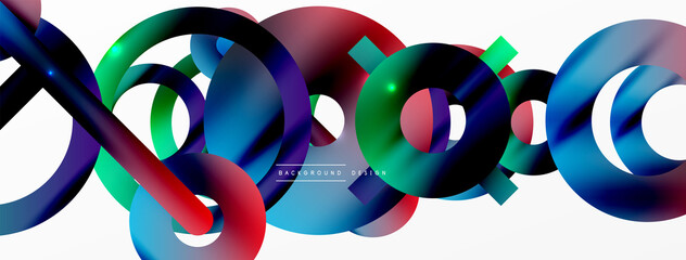 Minimal geometric abstract background. Shiny and glossy circle, line and round shapes design. Trendy techno business template for wallpaper, banner, background or landing