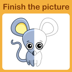 Connect the dot and complete the picture. Simple coloring book of mouse. Drawing game for children