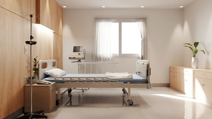 comfortable Hospital room with bed and equipment, 3d rendering