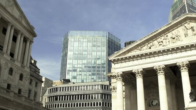 4k at 30 fps footage of The Bank of England s headquarters building on Threadneedle Street concept for monetary policy, rising interest rate and economic crisis