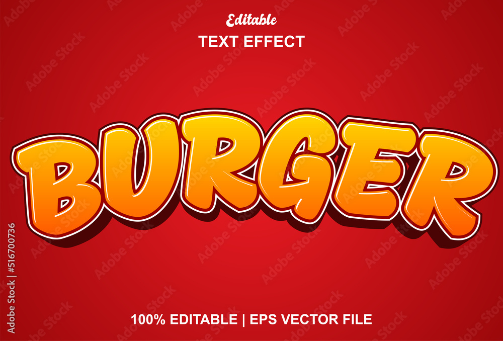 Wall mural burger text effect with red color editable.