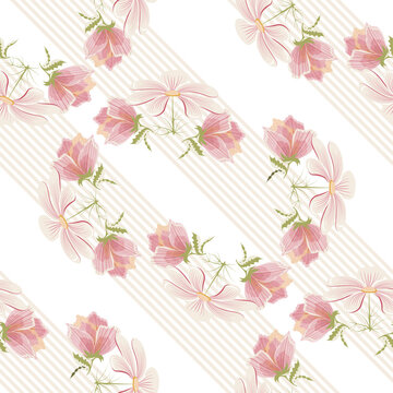 Vector seamless floral delicate pattern with decorative flowers in peach pastel tone, background for fabric design, wallpapers, knitwear, print for shawl, bandanas, hijab. Tablecloth, napkin