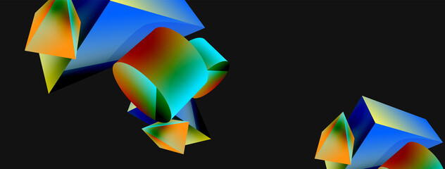 3d vector minimalist geometric abstract background. Triangle, cylinder, pyramid basic shape composition. Trendy techno business template for wallpaper, banner, background or landing