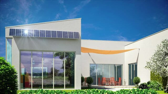 Moderne Landhaus Architektur mit Photovoltaik - 3D Visualisierung