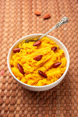Badam Halwa or sheera also known as Almond Halwa is a traditional Indian sweet dish prepared blending milk and almonds
