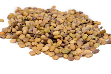 The guar or cluster bean, with the botanical name Cyamopsis tetragonoloba seeds isolated on white background