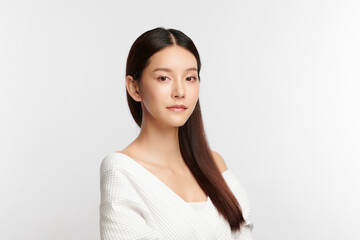 Beautiful young asian woman with clean fresh skin on white background, Face care, Facial treatment, Cosmetology, beauty and spa, Asian women portrait.