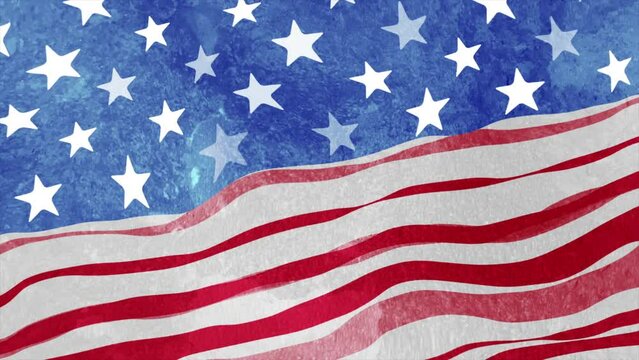 USA colors, stars and stripes abstract grunge illustration. Independence Day modern american background. Seamless looping motion design. Video animation Ultra HD 4K 3840x2160