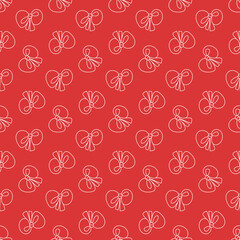 Bow on a red background seamless pattern, festive ribbon tied into a bow