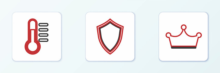 Set line Crown, Thermometer and Shield icon. Vector