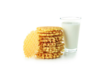 Wafer slices with milk isolated on white background