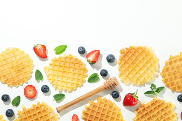 Concept of tasty food with wafers, space for text