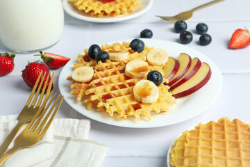 Concept of tasty food with wafers, close up