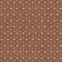 Beige brown background seamless pattern with heart, design for wrapping cute romantic scrapbook
