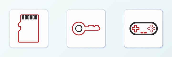 Set line Gamepad, Micro SD memory card and Diamond icon. Vector