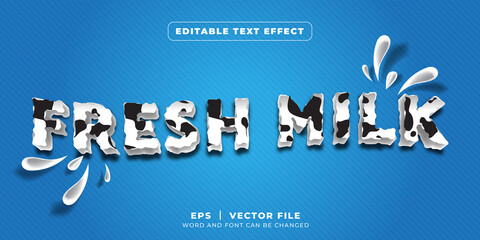 Milk text effect. Fresh milk 3d style editable text effect premium vector