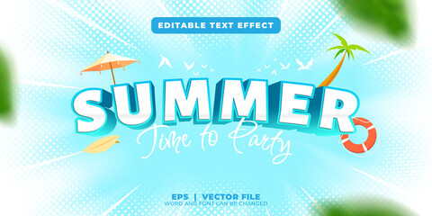 Summer party text effect. comic style editable text effect premium vector